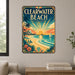 Clearwater Beach Florida metal sign with art-deco vintage travel poster style of Clearwater Beach Florida (florida gulf)