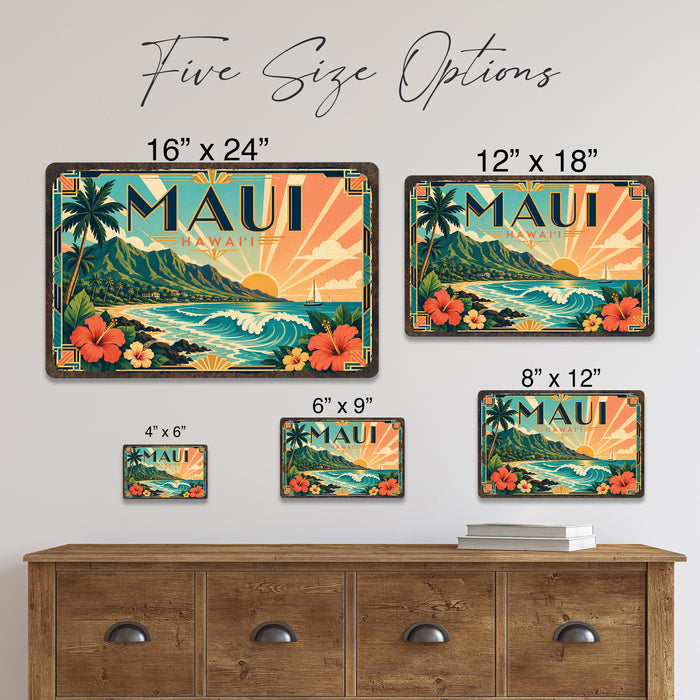 Maui Hawaii metal sign with art-deco vintage travel poster style of Maui Hawaii (hawaii pacific)