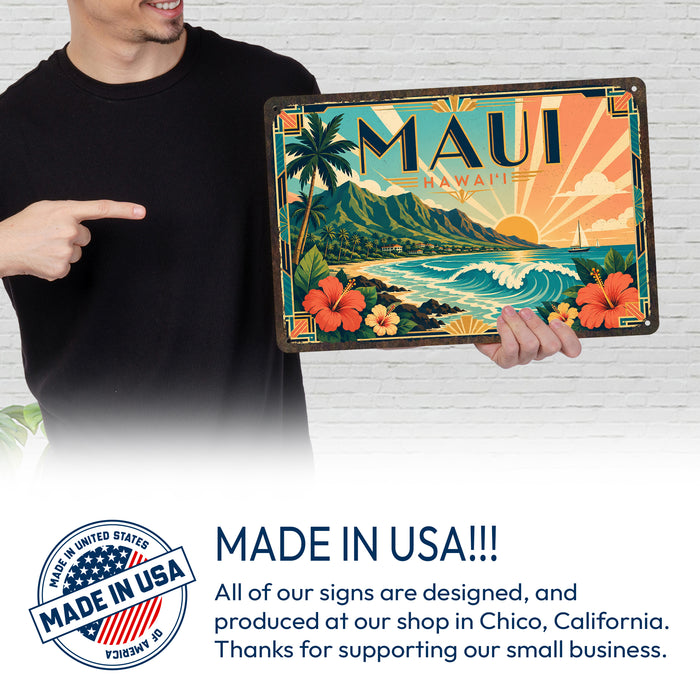 Maui Hawaii metal sign with art-deco vintage travel poster style of Maui Hawaii (hawaii pacific)