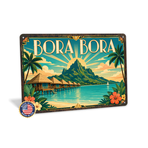 Bora Bora Tahiti metal sign with art-deco vintage travel poster style of Bora Bora Tahiti (tahiti polynesia)