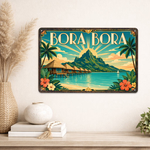 Bora Bora Tahiti metal sign with art-deco vintage travel poster style of Bora Bora Tahiti (tahiti polynesia)
