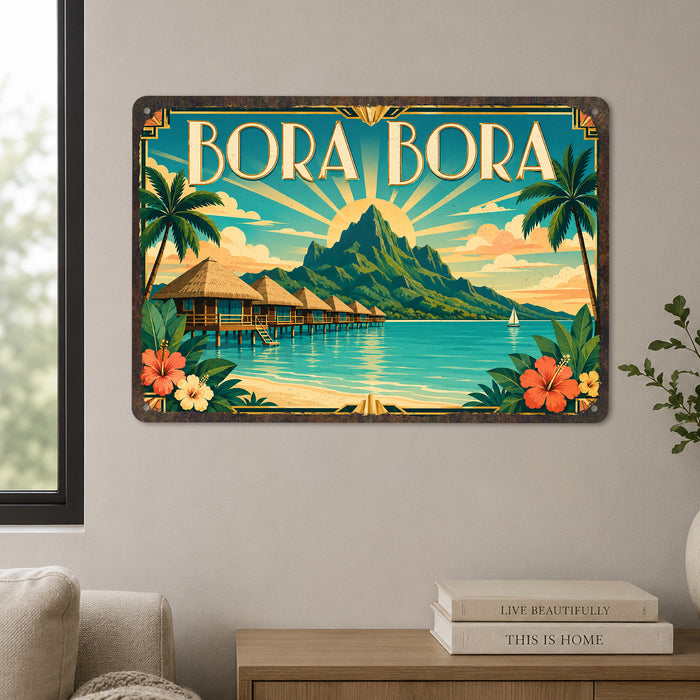 Bora Bora Tahiti metal sign with art-deco vintage travel poster style of Bora Bora Tahiti (tahiti polynesia)