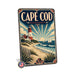 Cape Cod Massachusetts metal sign with art-deco vintage travel poster style of Cape Cod Massachusetts (new england coast)