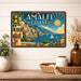 Amalfi Coast Italy metal sign with art-deco vintage travel poster style of Amalfi Coast Italy (italy mediterranean)