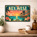 Key West Florida metal sign with art-deco vintage travel poster style of Key West Florida (florida keys)