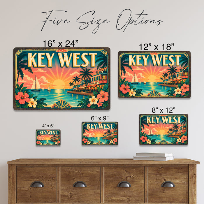 Key West Florida metal sign with art-deco vintage travel poster style of Key West Florida (florida keys)