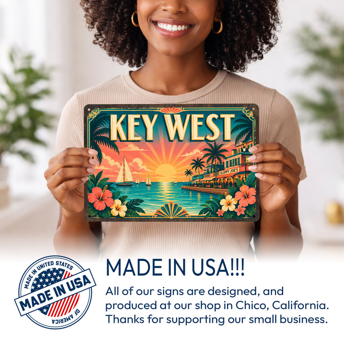 Key West Florida metal sign with art-deco vintage travel poster style of Key West Florida (florida keys)