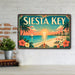 Siesta Key Florida metal sign with art-deco vintage travel poster style of Siesta Key Florida (florida gulf)