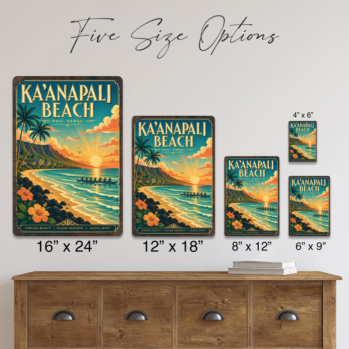Kaanapali Beach Maui Hawaii metal sign with art-deco vintage travel poster style of Kaanapali Beach Maui Hawaii (maui hawaii)