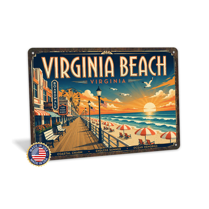 Virginia Beach Virginia metal sign with art-deco vintage travel poster style of Virginia Beach Virginia (virginia atlantic)