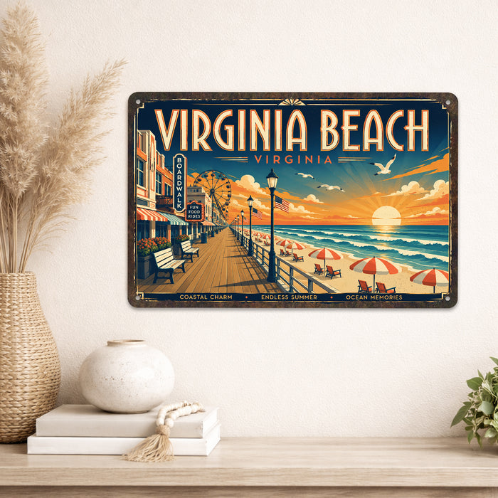Virginia Beach Virginia metal sign with art-deco vintage travel poster style of Virginia Beach Virginia (virginia atlantic)
