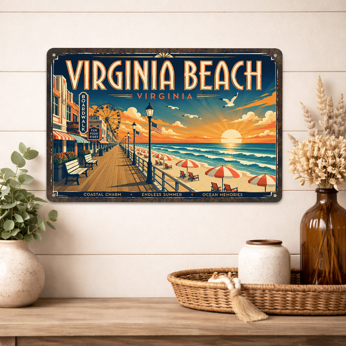 Virginia Beach Virginia metal sign with art-deco vintage travel poster style of Virginia Beach Virginia (virginia atlantic)