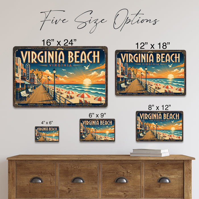 Virginia Beach Virginia metal sign with art-deco vintage travel poster style of Virginia Beach Virginia (virginia atlantic)