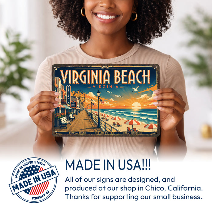 Virginia Beach Virginia metal sign with art-deco vintage travel poster style of Virginia Beach Virginia (virginia atlantic)