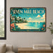 Seven Mile Beach Grand Cayman metal sign with art-deco vintage travel poster style of Seven Mile Beach Grand Cayman (cayman