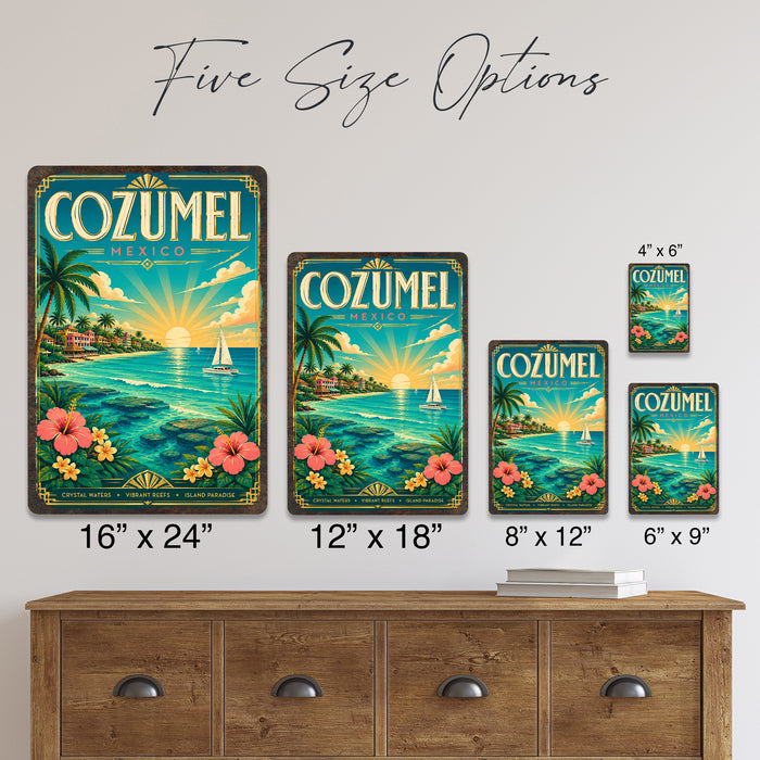 Cozumel Mexico metal sign with art-deco vintage travel poster style of Cozumel Mexico (mexico caribbean)
