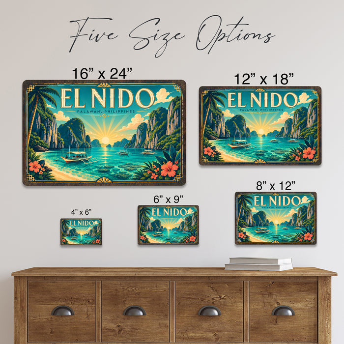 El Nido Palawan Philippines metal sign with art-deco vintage travel poster style of El Nido Palawan Philippines (philippines