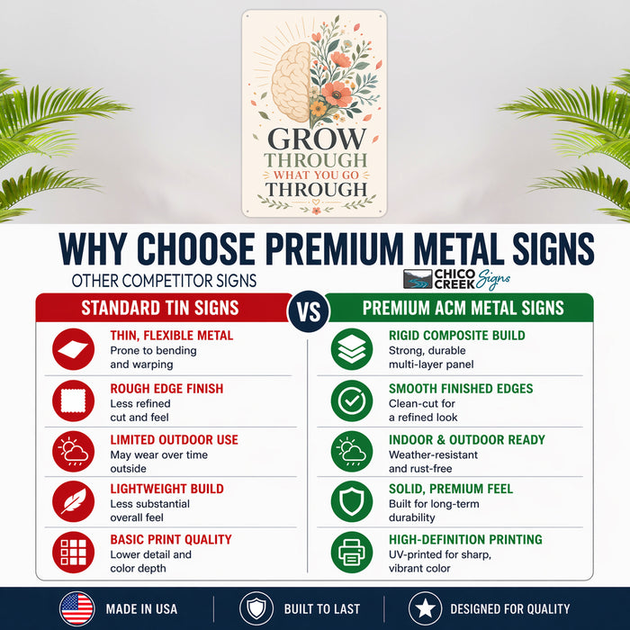 Grow Through What You Go Through metal sign with calm boho-modern affirmation poster — Grow Through What You Go Through