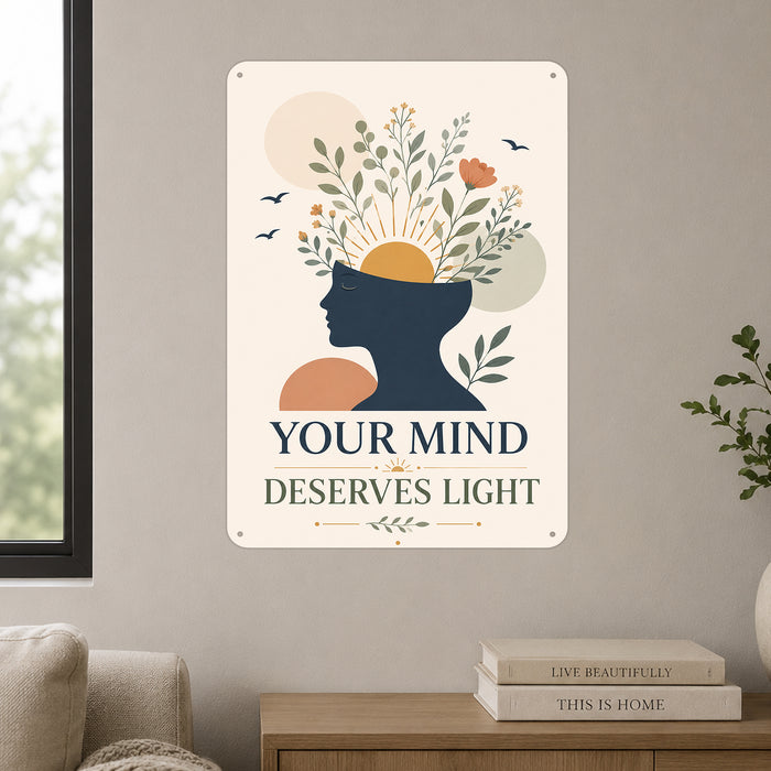 Your Mind Deserves Light metal sign with calm boho-modern affirmation poster — Your Mind Deserves Light