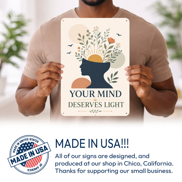 Your Mind Deserves Light metal sign with calm boho-modern affirmation poster — Your Mind Deserves Light