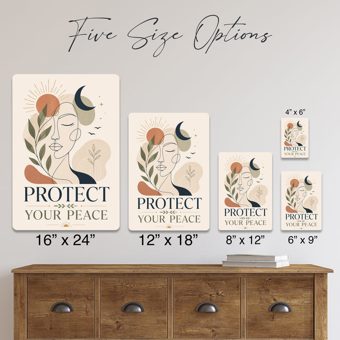 Protect Your Peace metal sign with calm boho-modern affirmation poster — Protect Your Peace