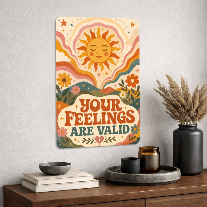 Your Feelings Are Valid metal sign with calm boho-modern affirmation poster — Your Feelings Are Valid