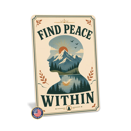 Find Peace Within metal sign with calm boho-modern affirmation poster — Find Peace Within