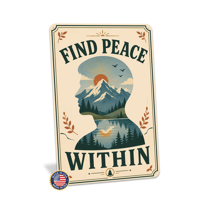 Find Peace Within metal sign with calm boho-modern affirmation poster — Find Peace Within