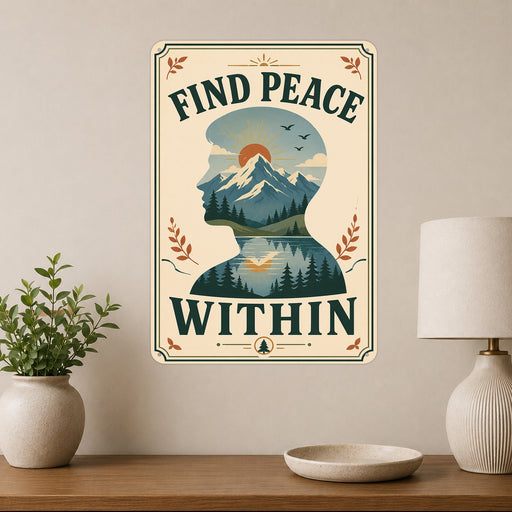 Find Peace Within metal sign with calm boho-modern affirmation poster — Find Peace Within