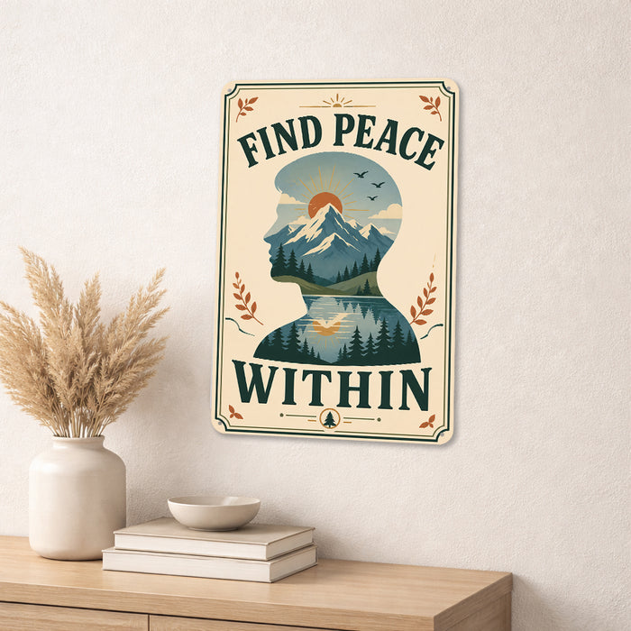 Find Peace Within metal sign with calm boho-modern affirmation poster — Find Peace Within