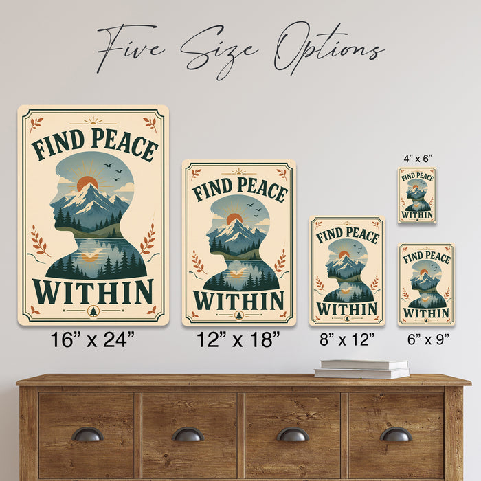 Find Peace Within metal sign with calm boho-modern affirmation poster — Find Peace Within