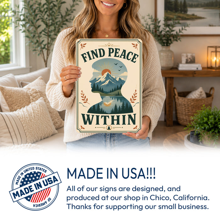 Find Peace Within metal sign with calm boho-modern affirmation poster — Find Peace Within