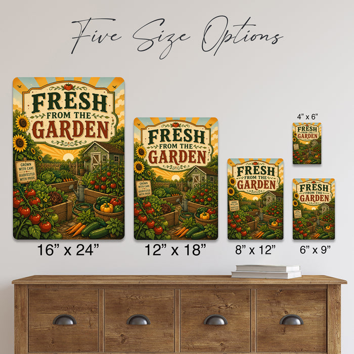 Fresh from the Garden Grown with Care metal sign with vintage cottage garden style — Fresh from the Garden Grown with Care