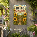 Hello Sunshine Sunflower Garden metal sign with vintage cottage garden style — Hello Sunshine Sunflower Garden