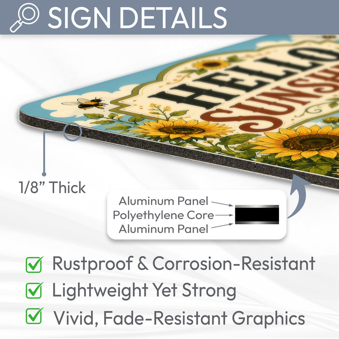 Hello Sunshine Sunflower Garden metal sign with vintage cottage garden style — Hello Sunshine Sunflower Garden