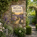 Relax and Unwind Lavender Garden metal sign with vintage cottage garden style — Relax and Unwind Lavender Garden