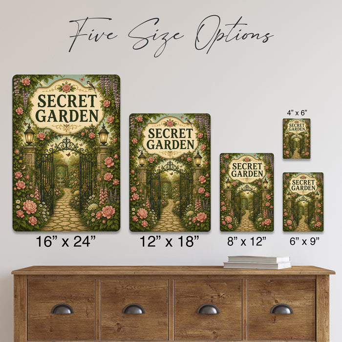 Secret Garden Rose Garden metal sign with vintage cottage garden style — Secret Garden Rose Garden