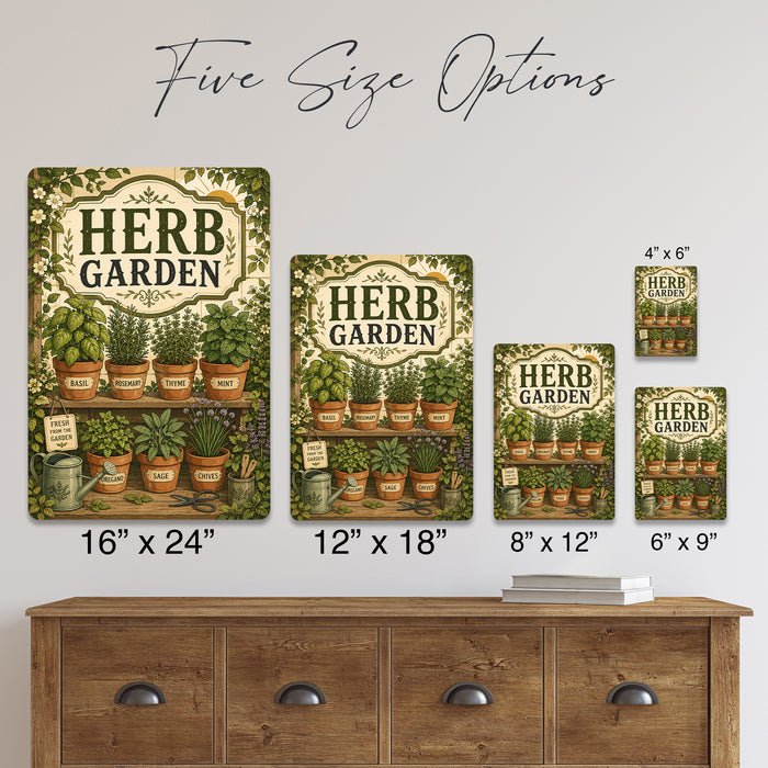 Herb Garden Basil Rosemary Thyme metal sign with vintage cottage garden style — Herb Garden Basil Rosemary Thyme