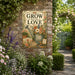 Grow with Love Wildflower Watering Can metal sign with vintage cottage garden style — Grow with Love Wildflower Watering Can