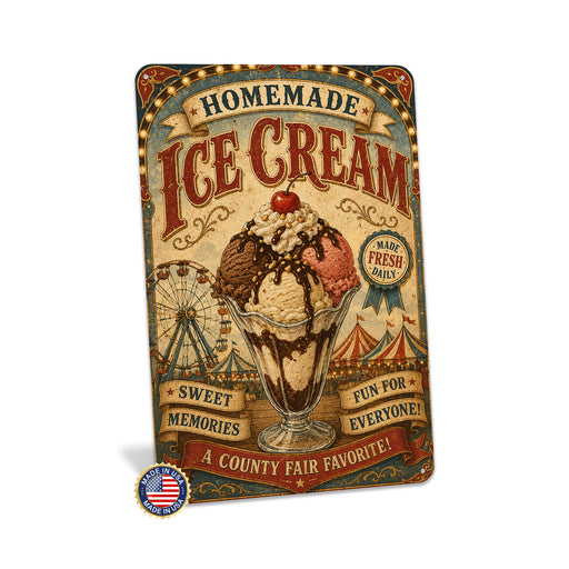 Homemade Ice Cream County Fair Favorite metal sign with vintage americana diner / ice cream style — Homemade Ice Cream