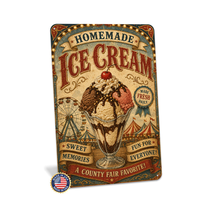 Homemade Ice Cream County Fair Favorite metal sign with vintage americana diner / ice cream style — Homemade Ice Cream