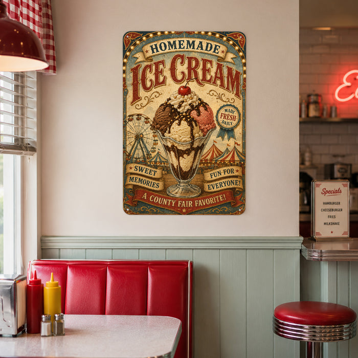Homemade Ice Cream County Fair Favorite metal sign with vintage americana diner / ice cream style — Homemade Ice Cream