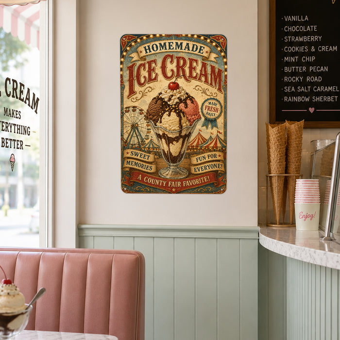 Homemade Ice Cream County Fair Favorite metal sign with vintage americana diner / ice cream style — Homemade Ice Cream