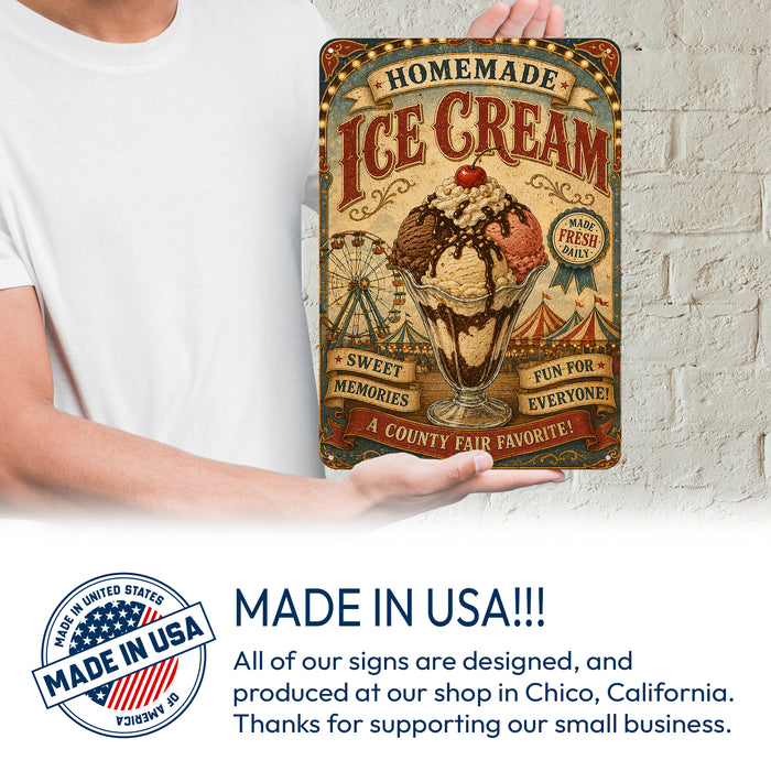 Homemade Ice Cream County Fair Favorite metal sign with vintage americana diner / ice cream style — Homemade Ice Cream
