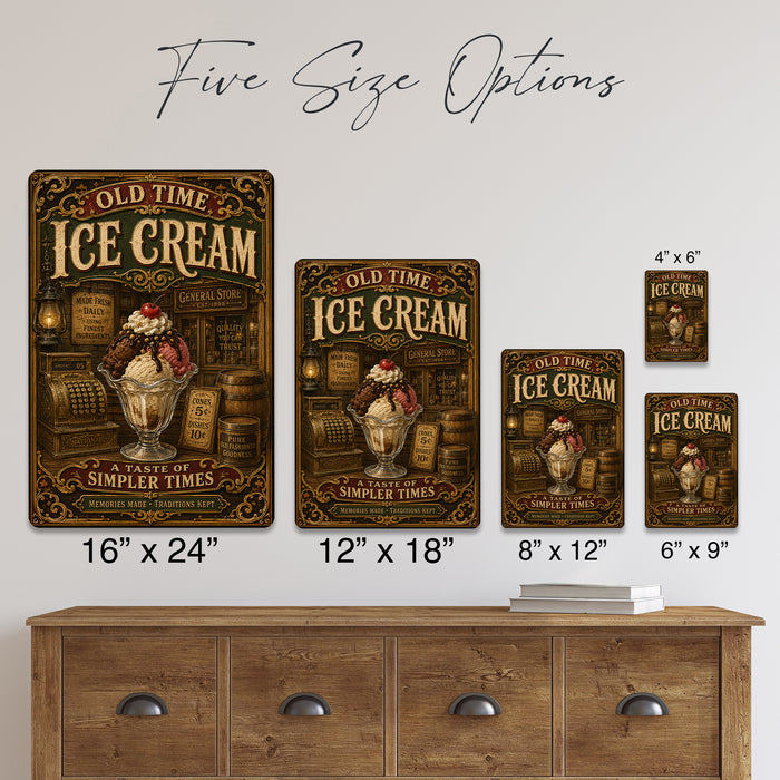 Old Time Ice Cream General Store metal sign with vintage americana diner / ice cream style — Old Time Ice Cream General Store
