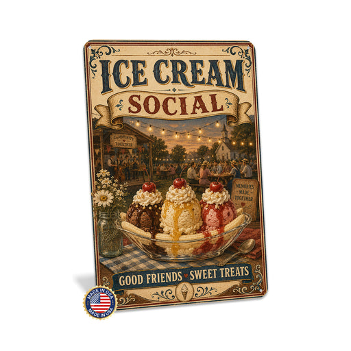 Ice Cream Social Community Together metal sign with vintage americana diner / ice cream style — Ice Cream Social Community