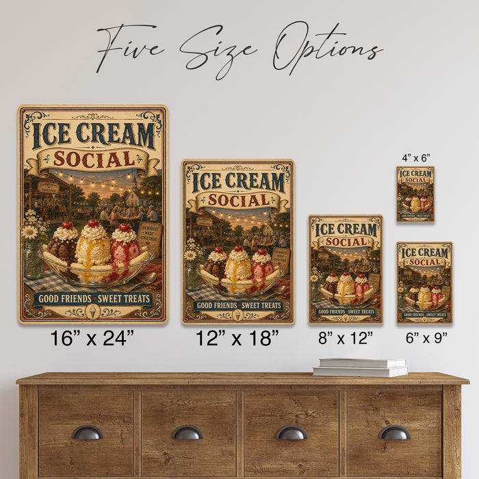 Ice Cream Social Community Together metal sign with vintage americana diner / ice cream style — Ice Cream Social Community