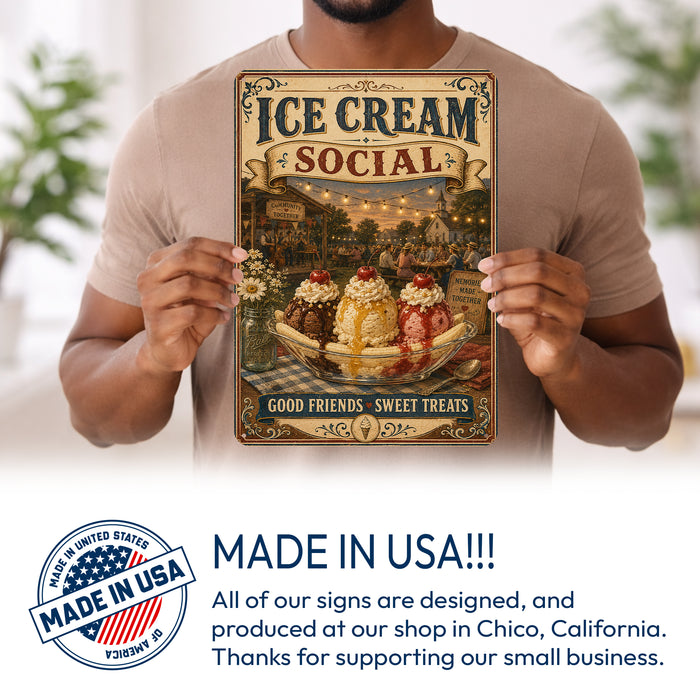 Ice Cream Social Community Together metal sign with vintage americana diner / ice cream style — Ice Cream Social Community