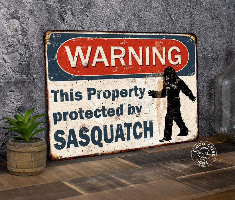 Warning Protected By Sasquatch Sign Big Foot Camper Yard Sign Yeti Funny 108122001034