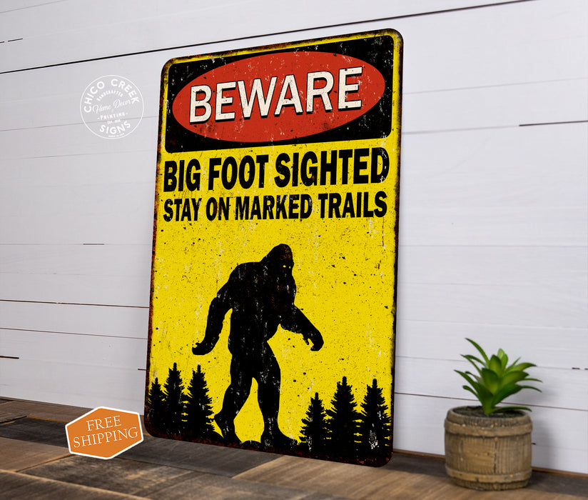 Warning Big Foot Sighted Sign Sasquatch Camper Yard Sign Yeti Funny 108122001036